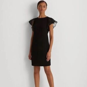 Lauren Ralph Lauren Crepe Flutter Sleeve Dress Black Size 16